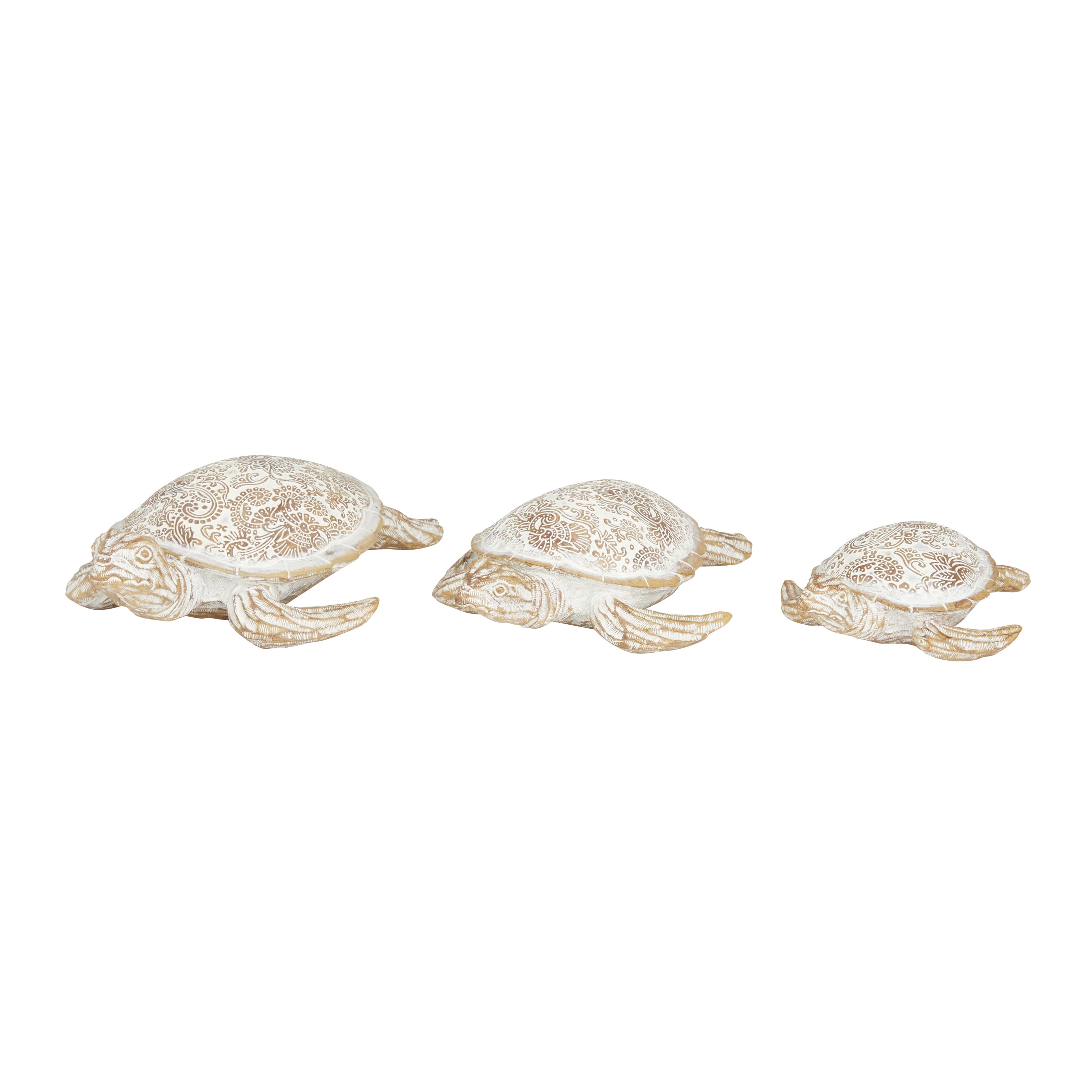 Beige and White Resin Turtle Sculpture Set of Three