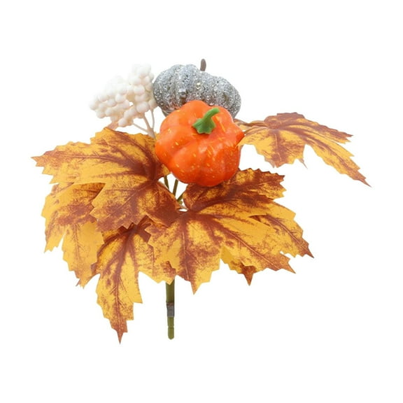 9.8'' Artificial Pumpkin Maple Leaves Branches Fall Decor, Fall Picks with Berries Faux Branches Autumn Décor for Vase Farmhouse Kitchen Decoration Arrangement for Thanksgiving Home Table Decor