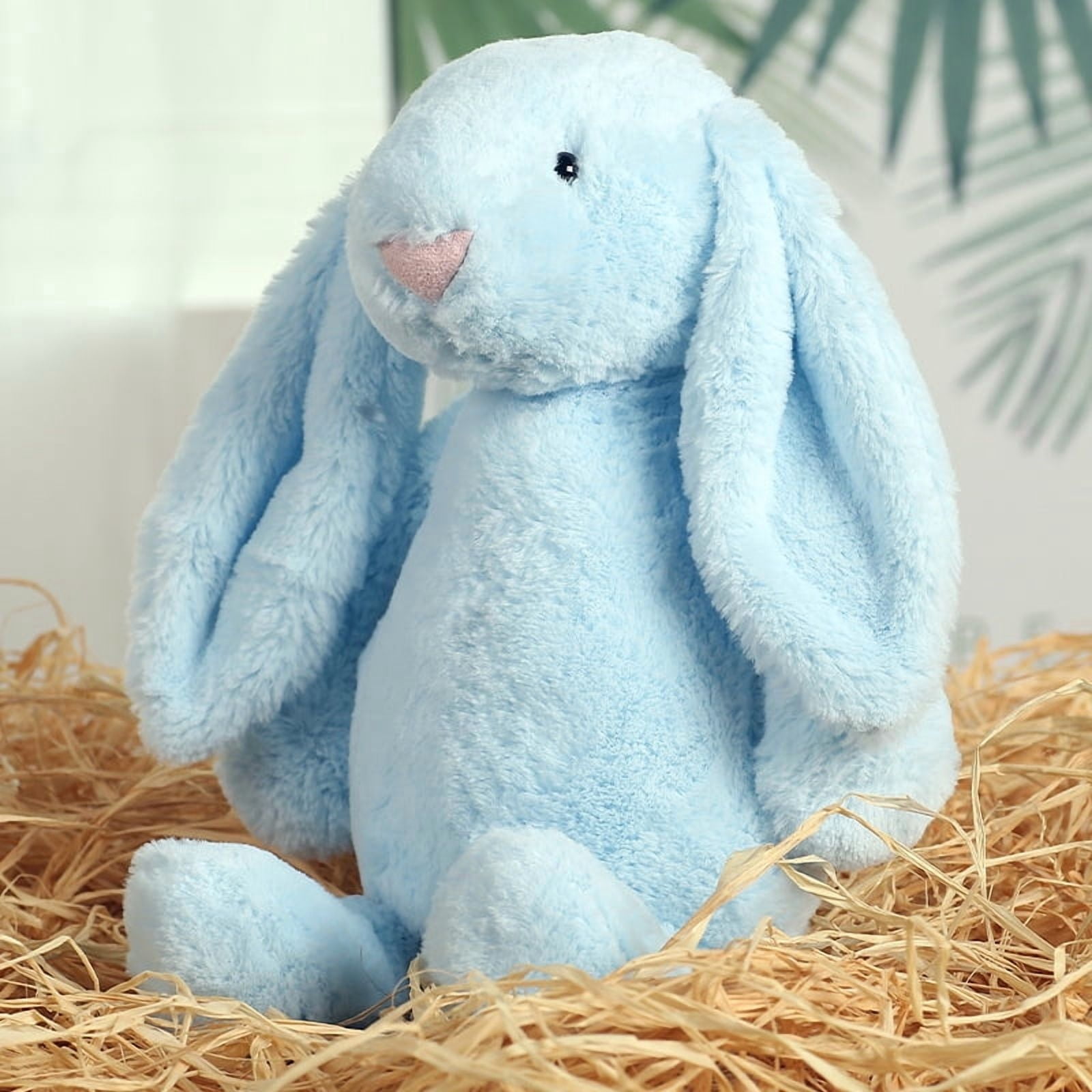 9.8" Baby Sky Blue Shaggy Easter Bunny Plush Toys - Solid Color Rabbit Stuffed Animal Doll - Fuzzy Soft Pastel Plushie for Spring Decor & Newborn Boy Nursery Basket Stuffer Gift