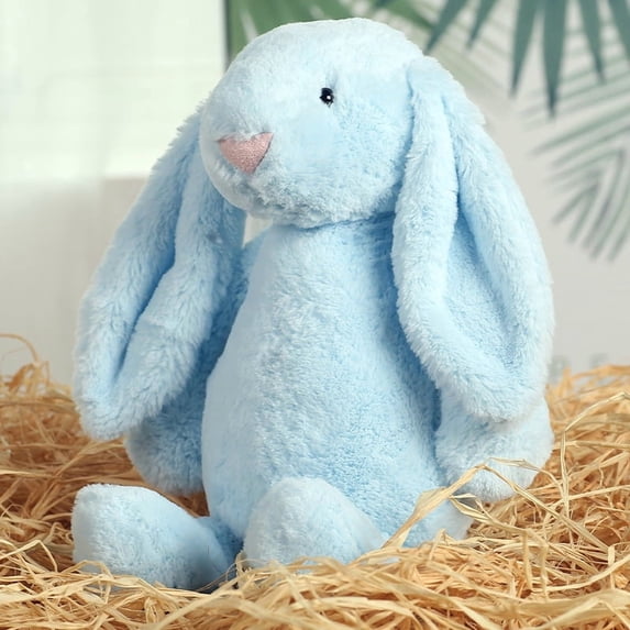 9.8" Baby Sky Blue Shaggy Easter Bunny Plush Toys - Solid Color Rabbit Stuffed Animal Doll - Fuzzy Soft Pastel Plushie for Spring Decor & Newborn Boy Nursery Basket Stuffer Gift