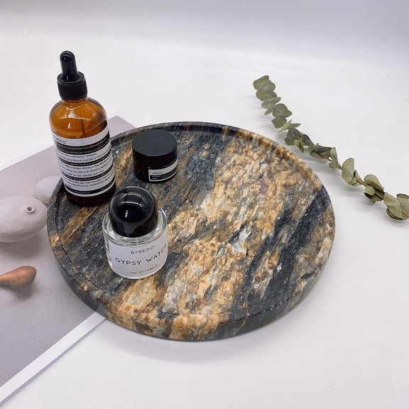 9.8" Bathroom Tray Round Vanity Tray Decorative Soap Holder Kitchen Countertop Organizer Coffee Table Decor for Candle, Perfume