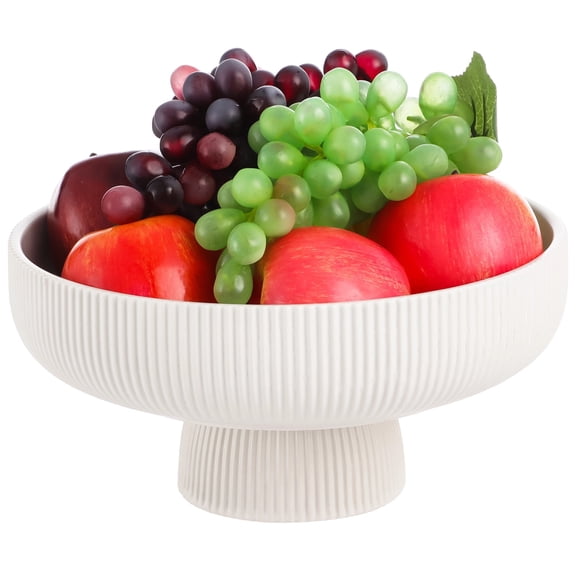 9.8 in Ceramic Footed Fruit Bowl, Elegant Pedestal Design with Striped Pattern & Stable Base, Perfect as a Versatile Home Decor Centerpiece or Holiday Gift
