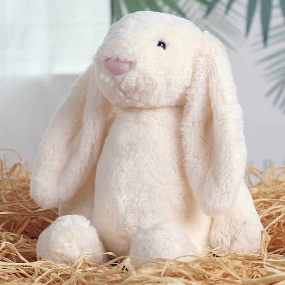 9.8" Cream White Shaggy Slouchy Easter Bunny Plush Toys - Solid Color Bunny Stuffed Animals - Fuzzy Ivory Plushies for Baby First Easter, Neutral Baptism Souvenirs & Pure Soft Bedtime Cuddly Dolls