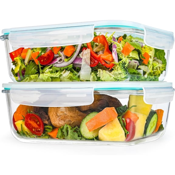 9.8 Cup / 78 Oz Large Glass Food Storage Containers with Lids, 2 Pack Glass Meal Prep Containers Set with Airtight Locking Lids - Storing Food, Baking, Leakproof, Freezer, Microwave & Oven Safe