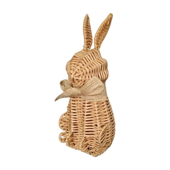9.8" Easter Woven Ornament Cute Bunny Decorative Figurine for Easter Home, Woven Willow Rabbit Figurines Crafted, Spring Decorations for Home Courtyard Tabletop to Enhance The Easter Atmosphere