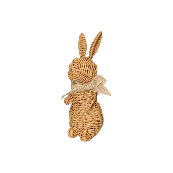 9.8" Easter Woven Ornament Cute Bunny Decorative Figurine for Easter Home, Woven Willow Rabbit Figurines Crafted, Spring Decorations for Home Courtyard Tabletop to Enhance The Easter Atmosphere