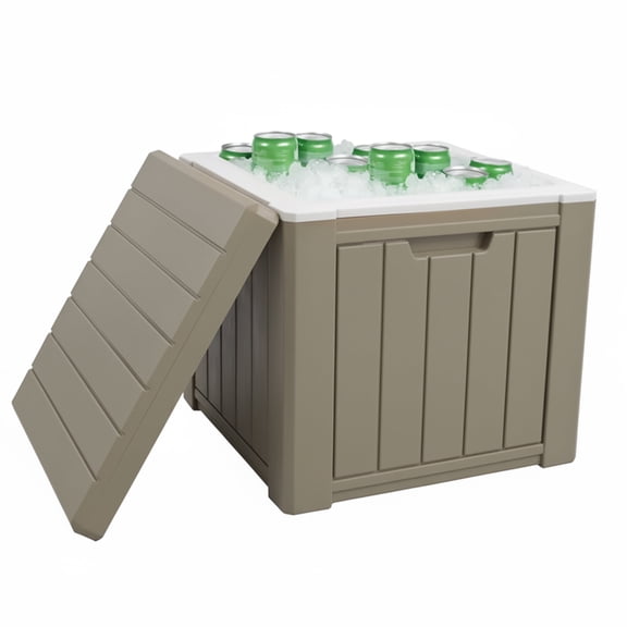 9.8-Gallon Outdoor Beverage Cooler /ICE BUCKET- For Outdoor Use - Holds 40 x 12-Ounce Cans - Resin Material - Light Brown