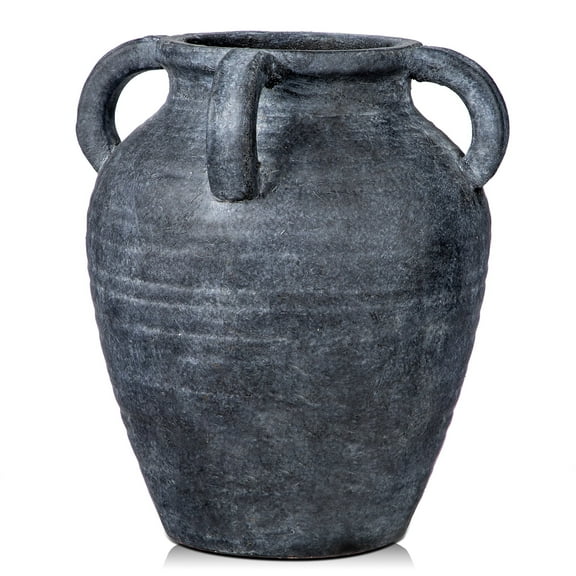 9.8" Handmade Terracotta Vase Vintage Ceramic vase Rustic Antique Decor with 4 Handles Matte Finish for Home Office Resto Cafe Decor