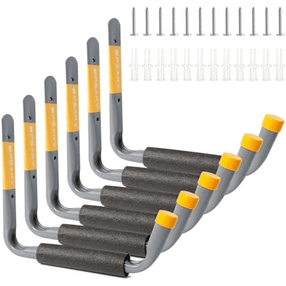 9.8" Hooks for Garage Wall, 6PC Garage Storage Hooks with Jumbo Arm, Heavy Duty Large Hooks for Tools, Bikes, Chairs, and Outdoor Organization$$Tools & Hardware Other