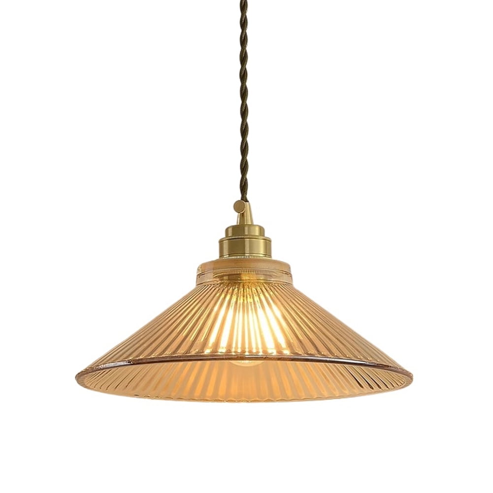 9.8 Inch Amber Brass Glass Pendant Lamp, Retro Industrial Hanging Light Fixture, Farmhouse Vintage Ceiling Pendant Lighting for Over Kitchen Island Sink Dining Table Bar Counter Entrance Laundry Room