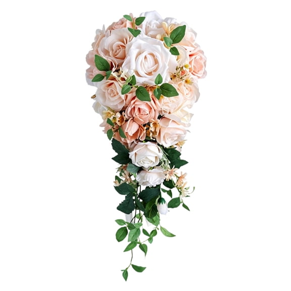 9.8 Inch Cascading Wedding Bouquets With Green Leaves Artificial Flowers Bouquets Tossing Cascading Bouquet For Rustic Ceremony Anniversary Party Decorations