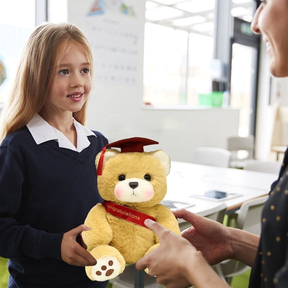 9.8-Inch Doctor Bear Graduation Plush - Red Stuffed Animal in Cap & Gown with Glasses, PhD Graduation Gift, 2025 Keepsake for Graduate, Teacher, Office Desk Decor Red