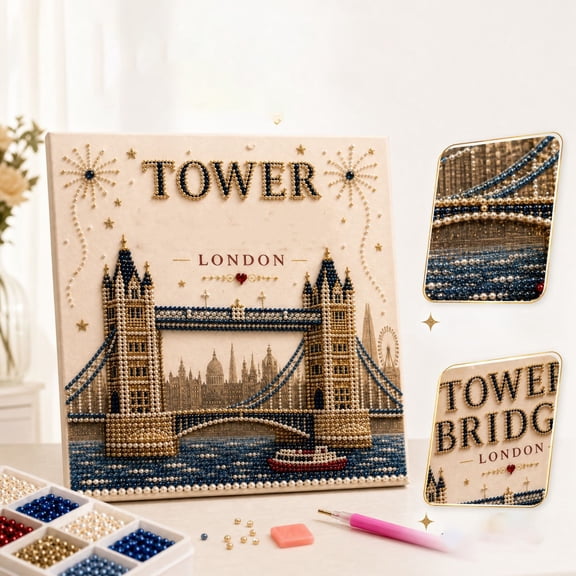 9.8 Inch Pearl Diamond Art Kits for Adults, London Cityscape Diamond Painting Kit Special Shape Gem Art, DIY Pearl Painting Canvas for Beginners, Home Wall Decor Craft Gift
