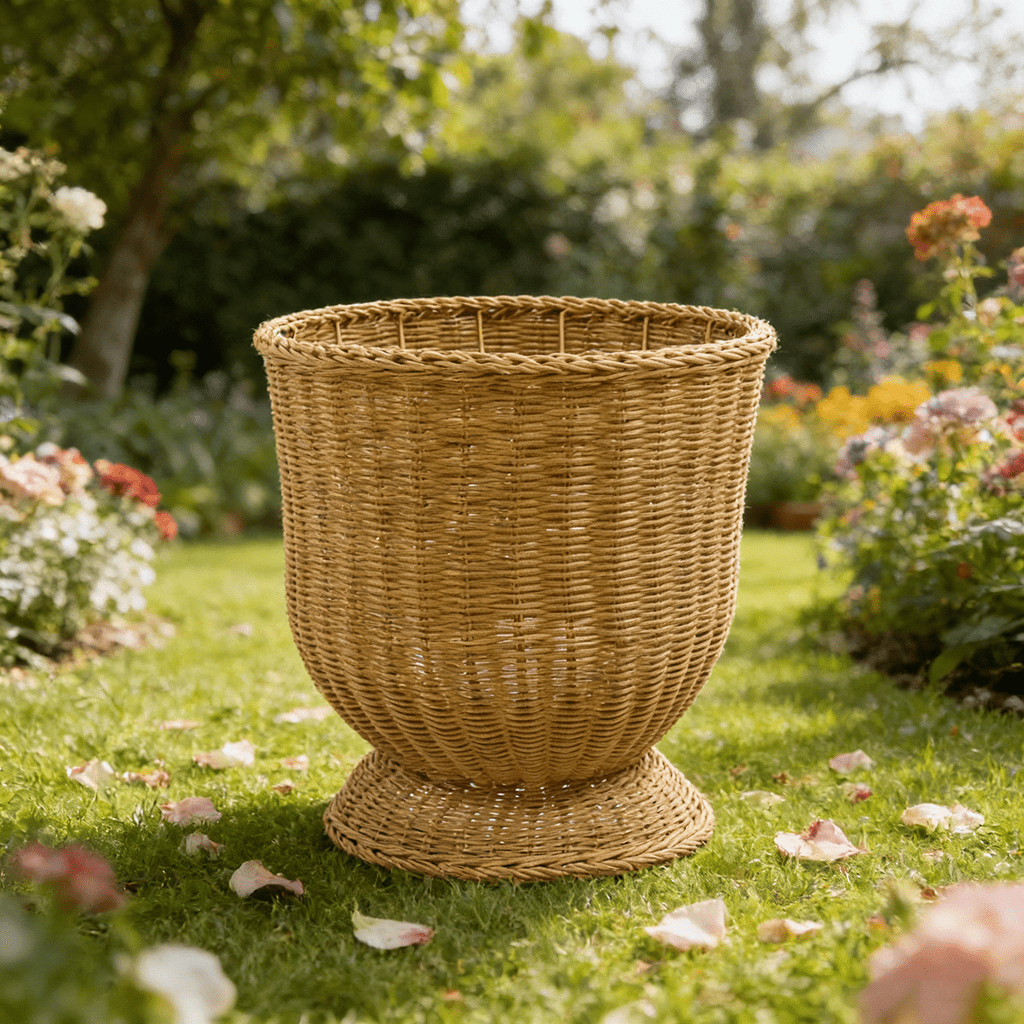 9.8 Inch Rattan Woven Tall Rotundity Planter Basket, Decorative Indoor Outdoor Storage Pot for Porch, Patio, Backyard & Home Garden, Cute Design Perfect for Olive Trees & Various Plants