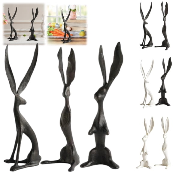 9.8-Inch Sculpted Bunny Collection Large Standing Bunny Decor - Matte Black Textured Resin Easter Holiday Decor, Home Tabletop Shelf Accent Decoration,D