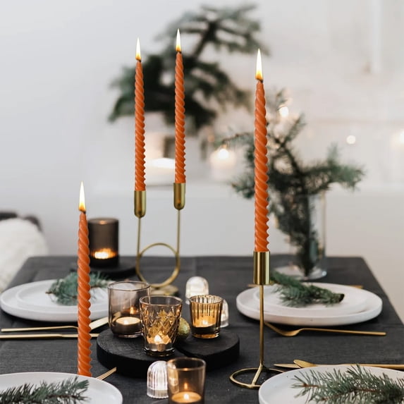 9.8 Inch Spiral Taper Candles Set for Holiday Decor, 4 Pack Unscented Twisted Candlesticks, Thin Tapered Candles for Wedding Dinner Party