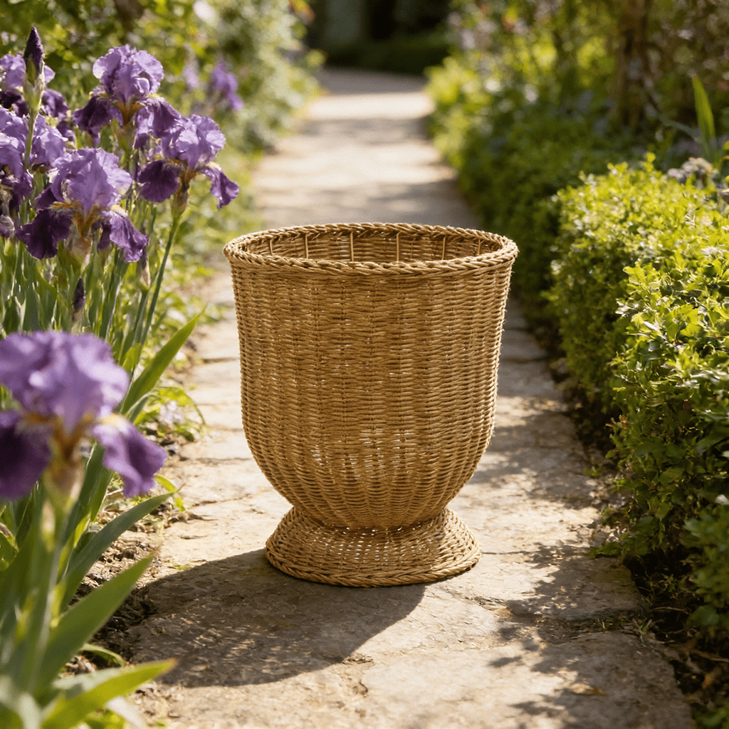 9.8 Inch Tall Rotundity Woven Rattan Planter Basket, Decorative Indoor Outdoor Storage Pot for Porch, Patio, Backyard & Home Garden, Perfect for Olive Trees & Plants