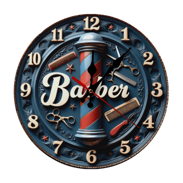 9.8-Inch Wooden Flat Silent Wall Clock with Barber Shop Sign Design ...