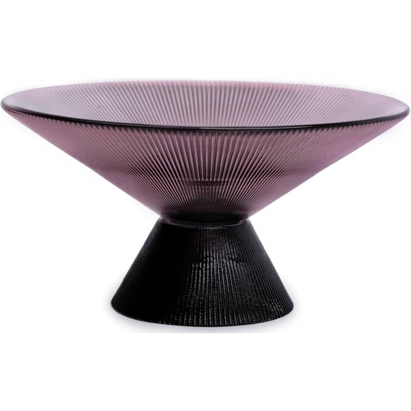 9.8 Inches Handblown Glass Fruit Bowl, Decorative Bowl with Modern Two-Tone Cone Shape, Artisanal Centerpiece for Kitchen Countertop, Dining Table and Home Decor (Purple)