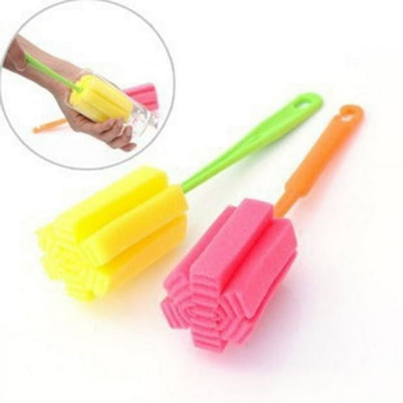 9.8" Long Handle Bottle Brush - Dual Sided Sponge & Bristle Cleaner for Wine Glasses, Coffee Mugs | BPA-Free Dishwashing Tool for Narrow Neck Containers