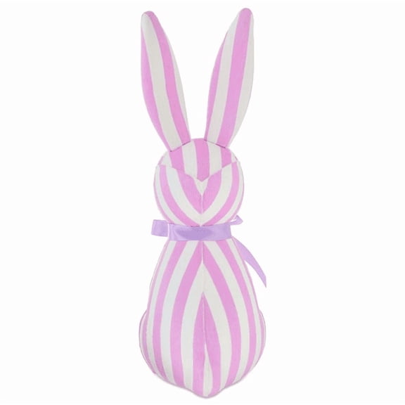 9.8" Lovely Lavender Striped Easter Bunny Statues - Light Purple Flocked Rabbit Figurines - Spring Pastel Nursery Room Decor - Holiday Party Table Centerpieces - Soft Baby Shower Props Gifts