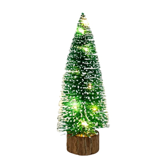 9.8" Mini Christmas Trees Decorations Small Bottle Brush Trees with Wooden Base & LED Light, Artificial Christmas Trees for Village Tabletop Home Room Party Craft Christmas Decor Indoor