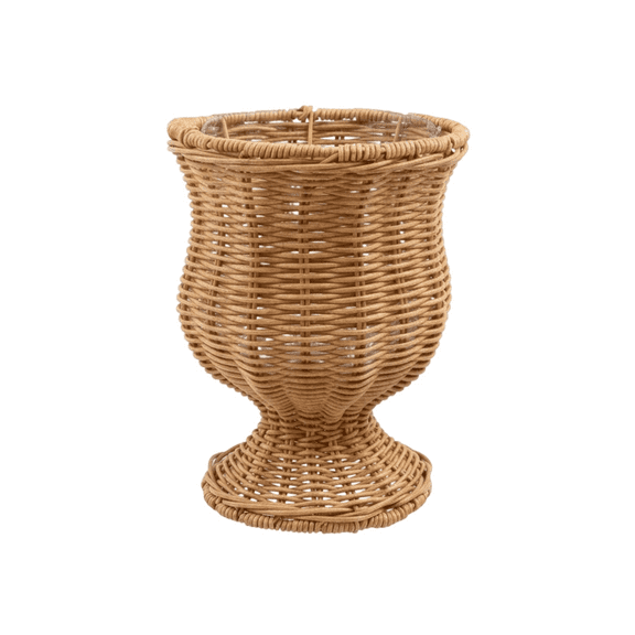 9.8" Rattan Woven Urn-Style Planter,All-Season Decorative Plant Pot for Indoor Outdoor,Rustic Pedestal Wicker Basket with Scalloped Rim,Tall Elevated Flower Pot Stand for Patio,Balcony