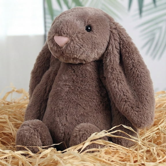 9.8" Rich Toffee Brown Shaggy Easter Bunny Plush Toy - Solid Color Rabbit Stuffed Animal Doll - Fuzzy Soft Cocoa Mocha Plushie for Woodland Nursery Decor & Basket Stuffer Gift for Boys Kids