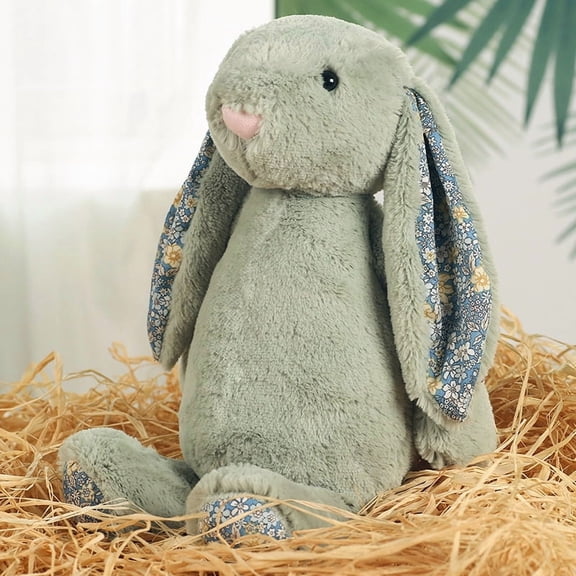 9.8" Sage Green Blossom Floral Easter Bunny Plush Toys - Vintage Pattern Bunny Stuffed Animals - Soft Mint Plushies for Cottagecore Spring Decor, Farmhouse Nursery & Baby Shower Gifts Polyester