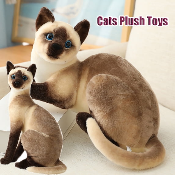 9.8" Siamese Cats Stuffed Animals, Realistic Shorthair Cats Stuffed Toy, Simulation Cats Pillow Toy for Birthday Party Holiday Christmas Gift