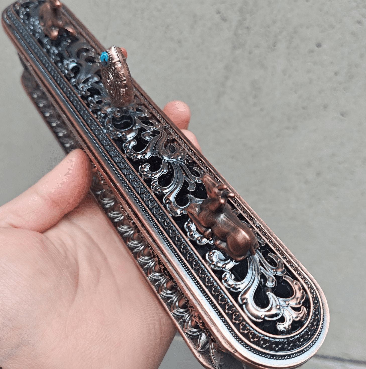 9.8''Vintage style copper unique Incense Holder waterfall  Catcher censer Incense Burner for Sticks Healing Ash Catcher ashtray Yoga  Decor