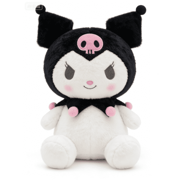 9.8" Whimsical Black Devil Plush Doll - Pink Skull Accent Stuffed Toy for Bedroom & Office Decor