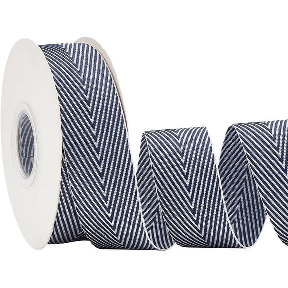 9.8 Yard/ 9m Craft Striped Ribbon 1 inch Wide Polycotton Ribbon Blue White Striped Webbing Herringbone Woven Ribbon