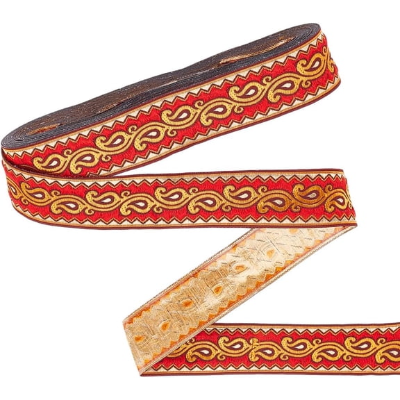 9.8 Yards/9M Jacquard Ribbon Trim 1.3 Inch Wide Ethnic Jacquard Polyester Ribbons Red Jacquard Woven Embroidery Trim DIY Sewing Crafts Handmade Bag Belts