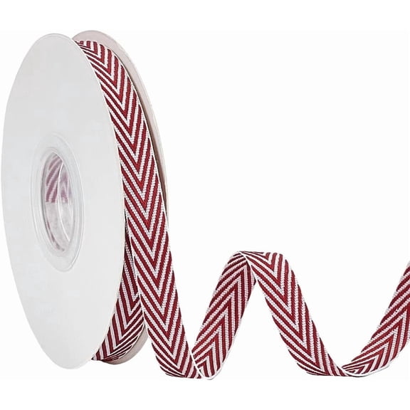 9.8 Yards Red Herringbone Ribbon 3/8 Inch Wide Twill Tape Trim Strap Double Faced Polyester Red White Striped Embellishments Supplies