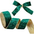 thumbnail image 1 of 9.8 Yards Sea Green Velvet Wired Ribbon 2 inch Wide Velvet Ribbon Single Sided Velvet Fabric Ribbon Trim Gold Edged Velvet Ribbon with Gold Back, 1 of 6