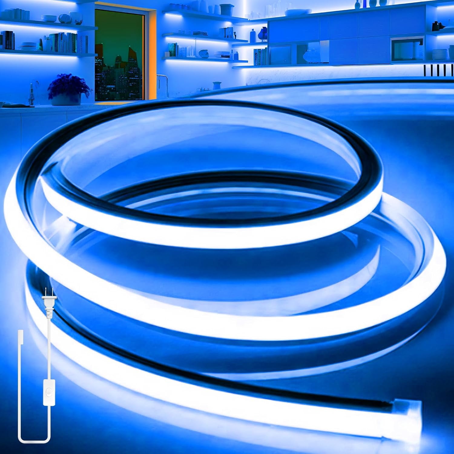 9.8 ft LED Strip Lights Neon Rope Light Flexible Silicone Waterproof AC ...