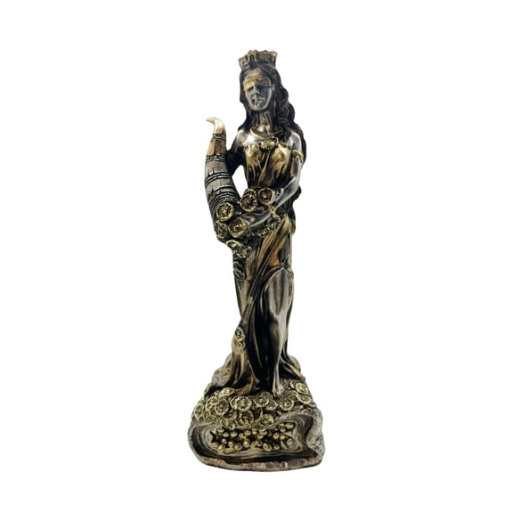 9.8 inches Fortuna Greek Goddess of Fortune Statue Mother Fortuna Freya on Globe Sculpture Home Decor Ancient Rosmerta Figurine with Cornucopia Collector's Gift for Mythology Lovers