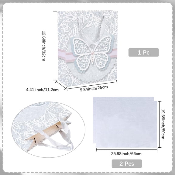 9.8 x 12.6 Inch Butterflies Gift Bags Birthday Bags with Tissue Handle Printed Butterfly Insect Animal Wrapping Gainsboro Storage Rectangle Paper Set for DIY Party Favor Presents Packaging