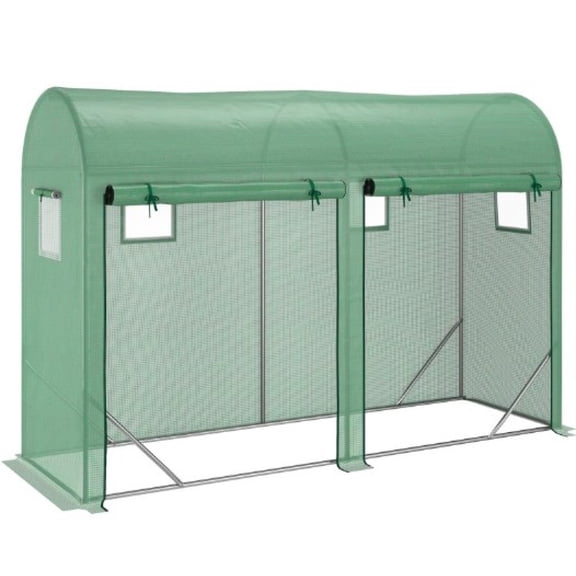 9.8' x 3.3' Walk-In Lean-To Greenhouse with 2 Doors and 4 Mesh Windows, Green