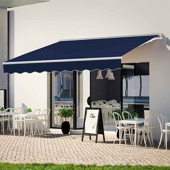 9.8' x 7.8' Manual Retractable Awning, Patio Awnings Sunshade Shelter Cover with Crank Handle and Water-Resistant Polyester, Outdoor Canopy Sunsetter Awnings for Door, Window, Deck, Navy Blue