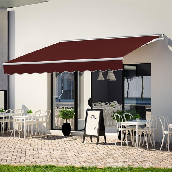9.8' x 7.8' Manual Retractable Awning, Patio Awnings Sunshade Shelter Cover with Crank Handle and Water-Resistant Polyester, Outdoor Canopy Sunsetter Awnings for Door, Window, Deck, Burgundy