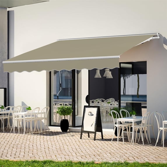 9.8' x 7.8' Manual Retractable Awning, Patio Awnings Sunshade Shelter Cover with Crank Handle and Water-Resistant Polyester, Outdoor Canopy Sunsetter Awnings for Door, Window, Deck, Beige