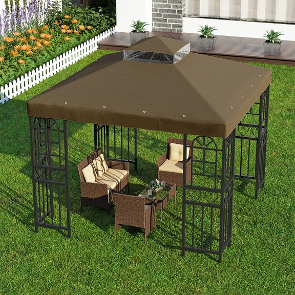 9.8'x9.8' Replacement Canopy Top Cover Only for Gazebo, Double Tiered Gazebo Covers for Outdoor Patio Garden Canopy Upgraded 2025 (Brown)