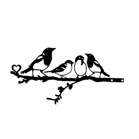 9.84×5.27 Inches Black/ Rusty 1PC Four Birds on Branch Steel Silhouette Metal Wall Hanging Art Home Garden Yard Patio Outdoor Statue Stake Decoration Perfect