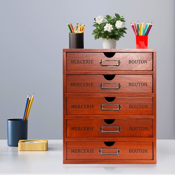 9.84*6.88*12.2inch Pine Wood Wooden Desk Organizer Retro Storage Drawers Vintage Shelf Drawer