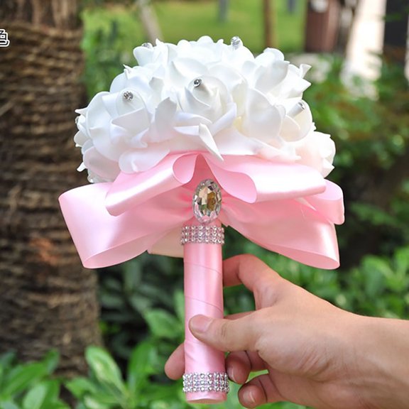 9.84*7.88IN Wedding Bouquets for Bride, Wedding Bouquet Bridesmaid,Bridesmaid Holding Flowers for Wedding Decoration (Pink)