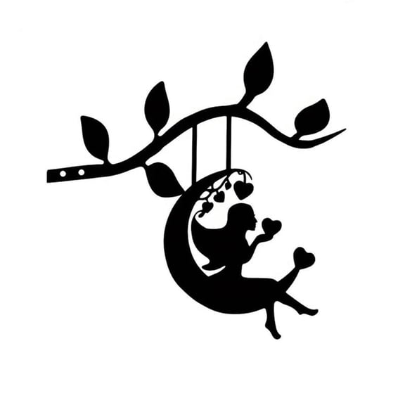 9.84×9.84 Inches Swing Elf on Branch Steel Silhouette Metal Wall Art Home Garden Yard Patio Outdoor Statue Stake Decoration