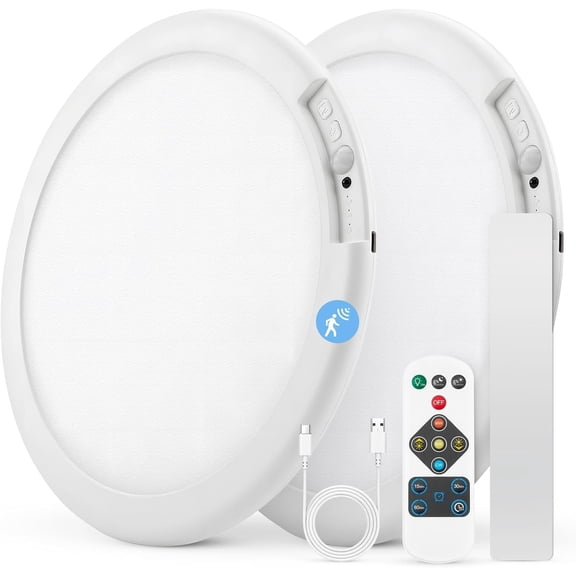 9.84" Cordless Shower Lights  Inside  , 85 Days  Operated Motion Sensor Ceiling Light with Remote Bright Renter Friendly Stick  Lamp for Closets Garage 2 Pack
