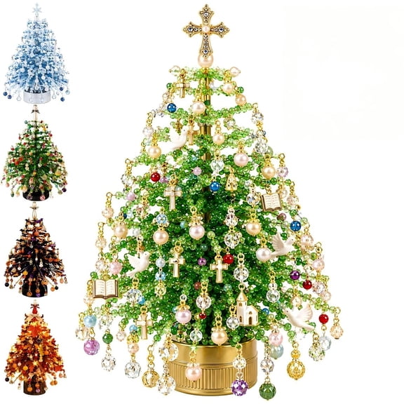 9.84" DIY Beaded Christmas Tree Kit - 3D Pearl Art Craft with Pre-Strung Branches & Display Base, Beginner Friendly Holiday Tabletop Decor (Christmas)